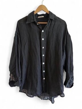 Vitamin A Playa Oversize Linen Cover-Up Shirt in black